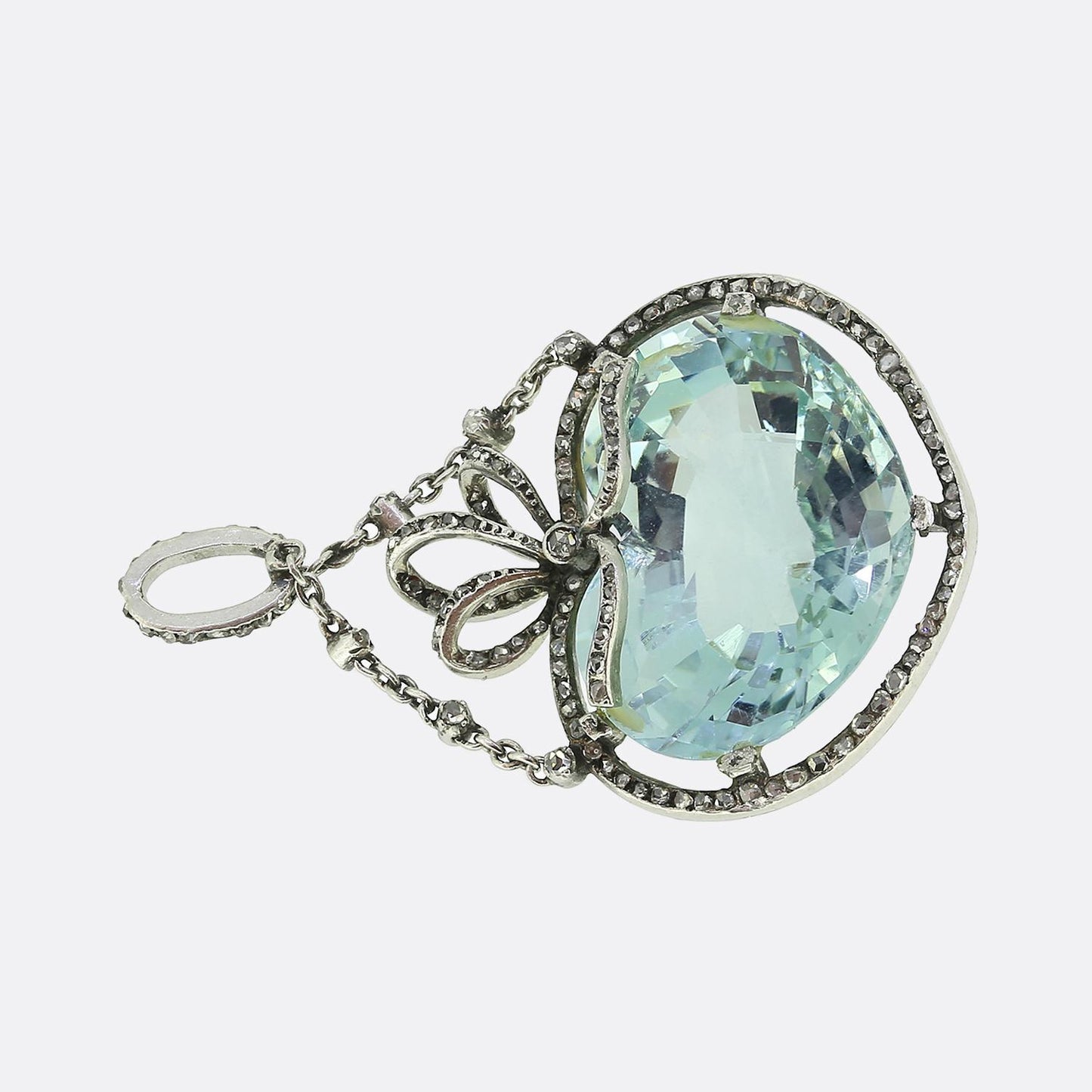 Edwardian Aquamarine Heart and Diamond Drop Pendant