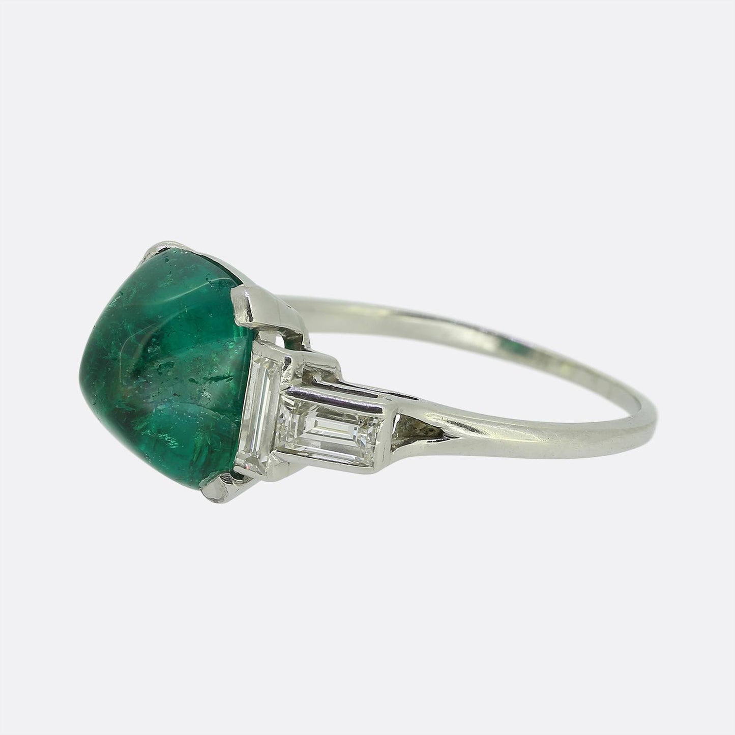 Art Deco 4.00 Carat Colombian Cabochon Emerald and Diamond Ring