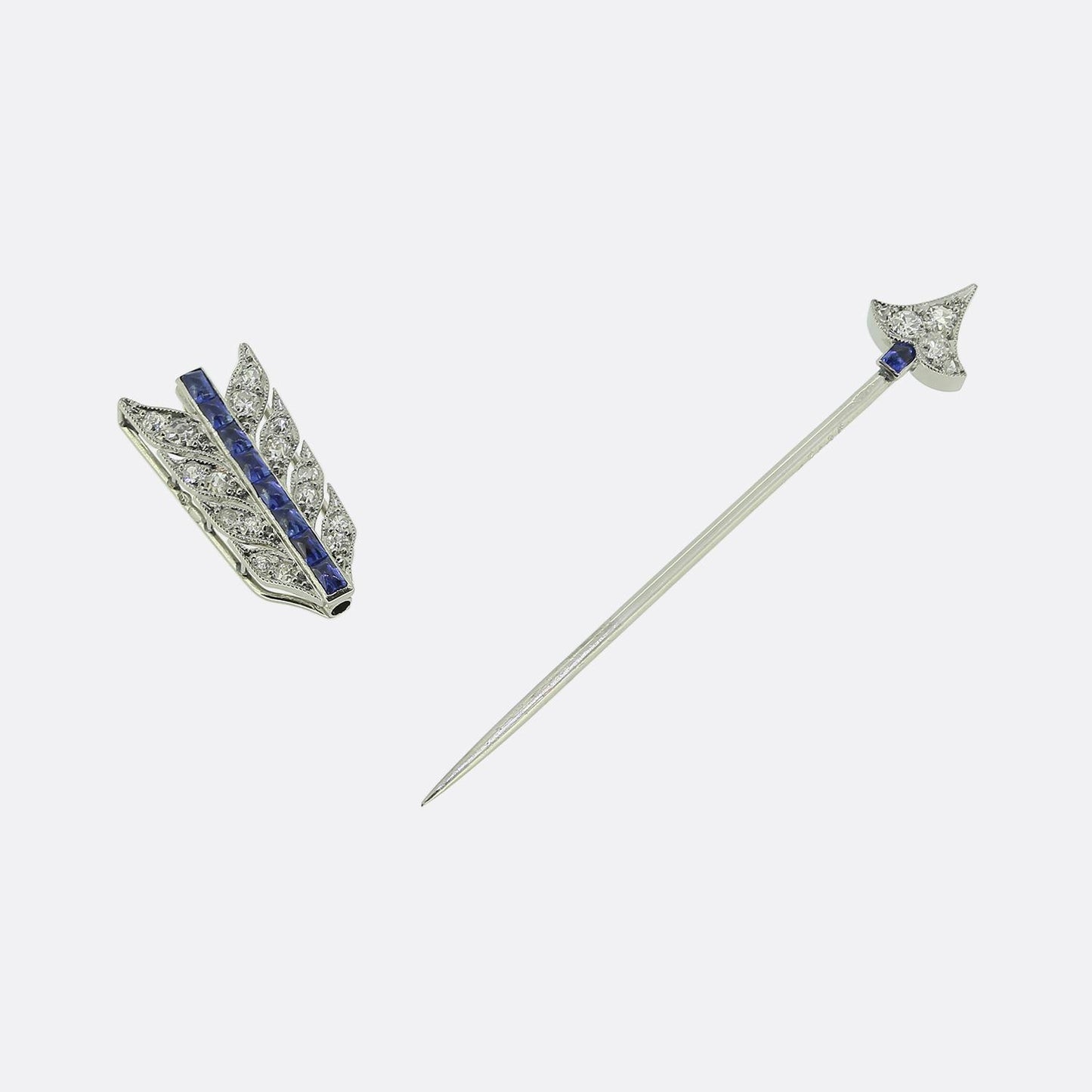Cartier Art Deco Sapphire and Diamond Arrow Jabot Pin