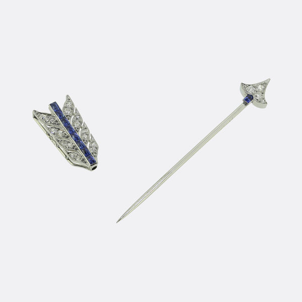 Cartier Art Deco Sapphire and Diamond Arrow Jabot Pin