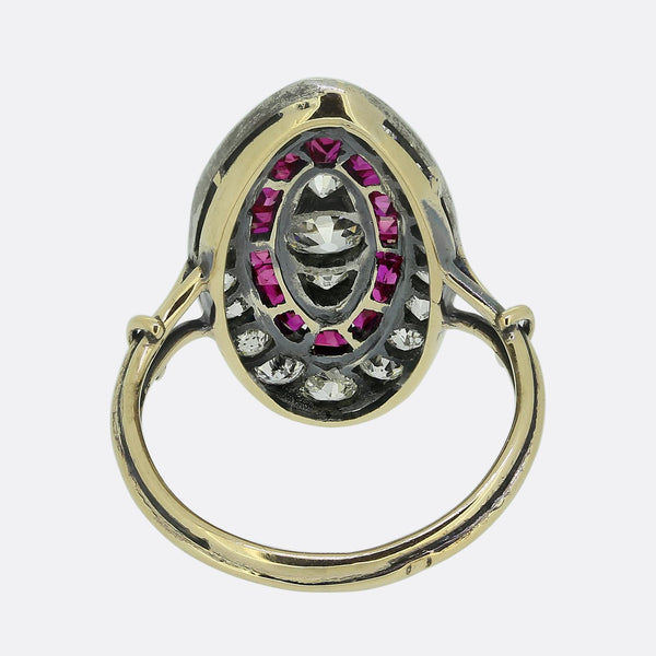 Antique Ruby and Diamond Navette Ring