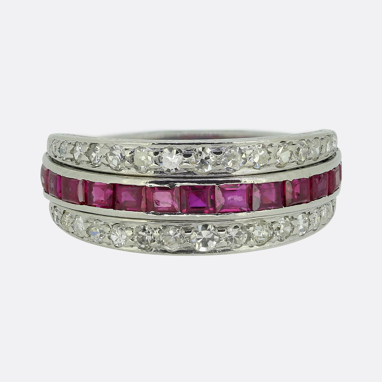 Art Deco Sapphire Ruby and Diamond Day and Night Ring