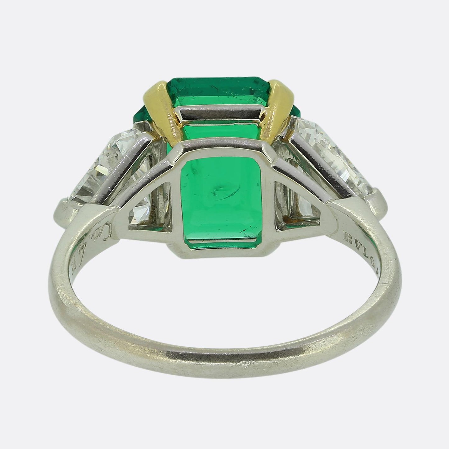Bvlgari 4.16 Carat Colombian Emerald and Diamond Three-Stone Ring