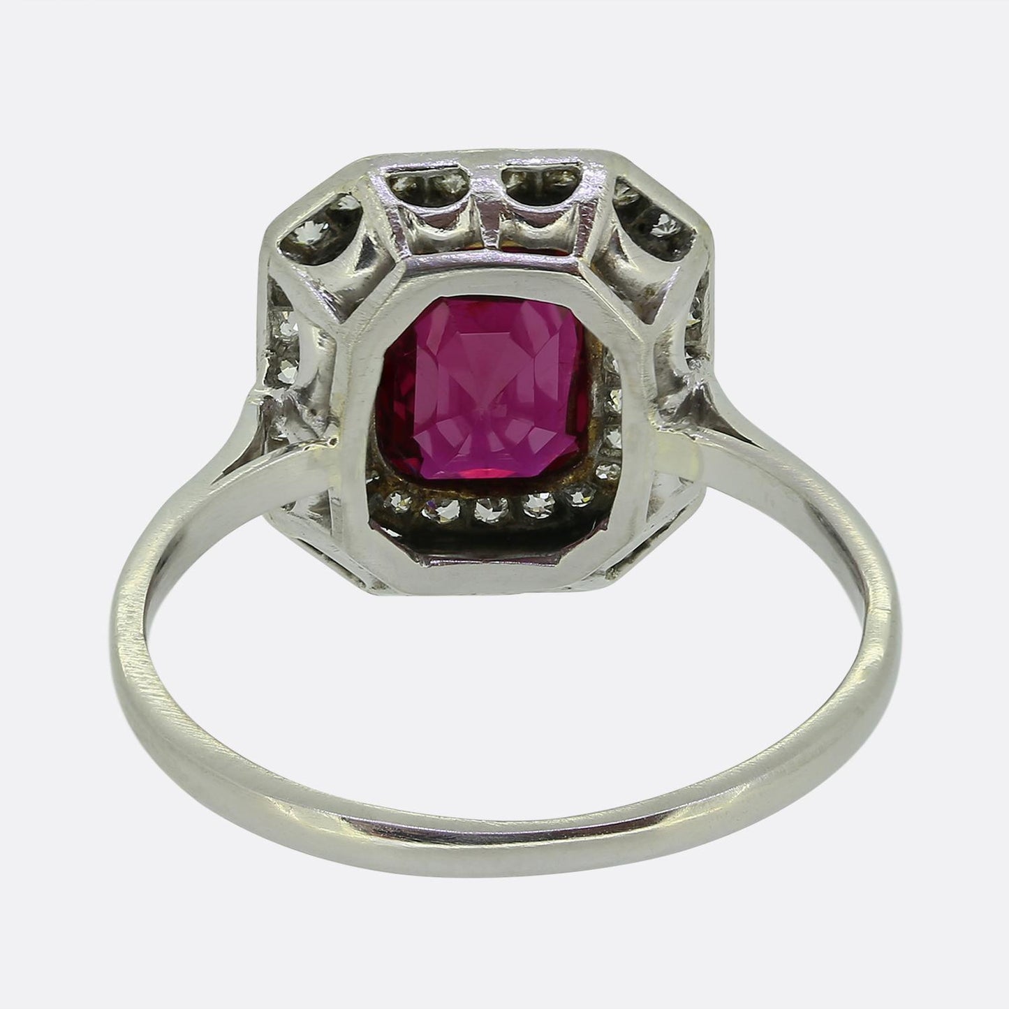 Art Deco Unheated Ruby and Diamond Cluster Ring