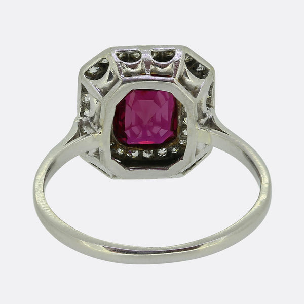 Art Deco Unheated Ruby and Diamond Cluster Ring