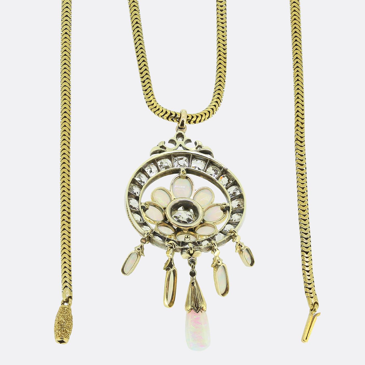 Victorian Opal and Diamond Drop Pendant Necklace