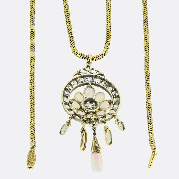 Victorian Opal and Diamond Drop Pendant Necklace