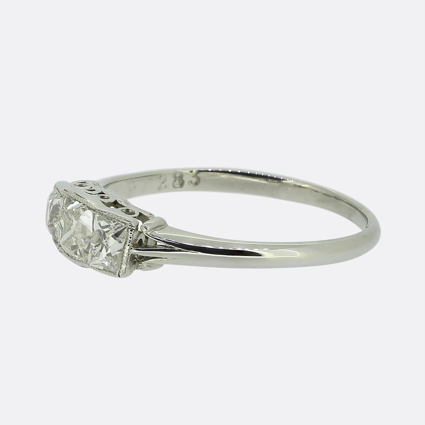Art Deco 0.60 Carat Cushion-Cut Diamond Three-Stone Ring