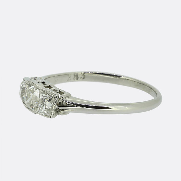 Art Deco 0.60 Carat Cushion-Cut Diamond Three-Stone Ring