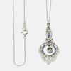 Art Deco Sapphire and Diamond Drop Pendant Necklace