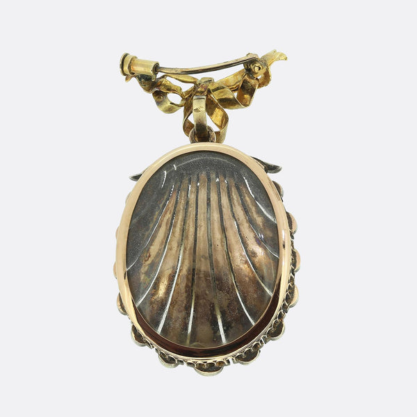 Antique Pearl and Cherub Drop Locket Brooch