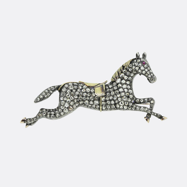 Victorian Rose Cut Diamond Horse Brooch
