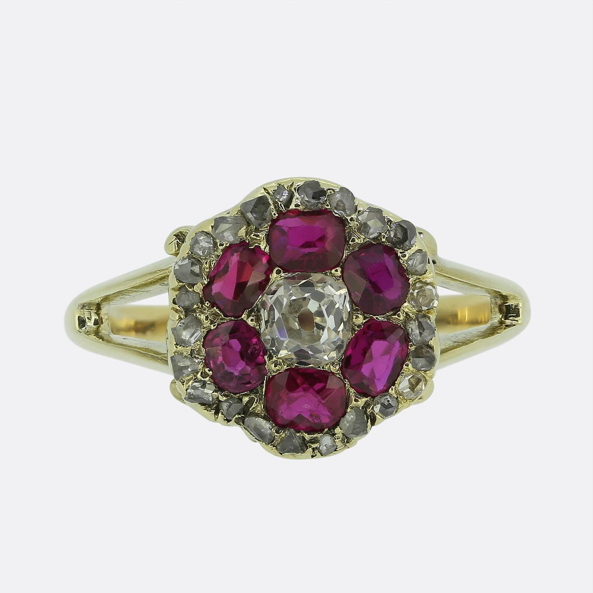 Antique Ruby and Diamond Cluster Ring