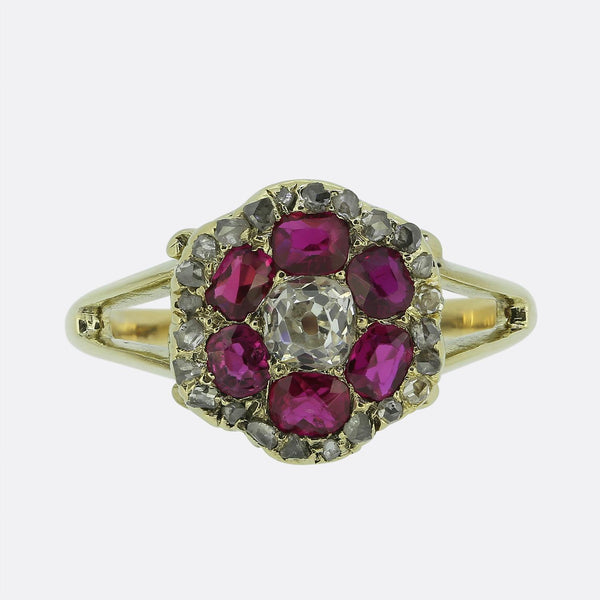Antique Ruby and Diamond Cluster Ring