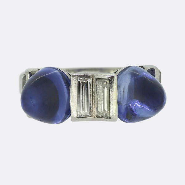Art Deco Sugarloaf Sapphire and Diamond Ring