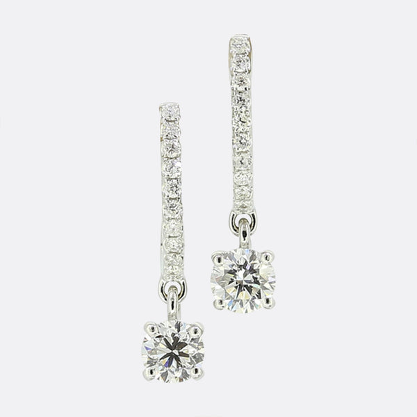 0.80 Carat Brilliant Cut Diamond Hoop and Drop Earrings