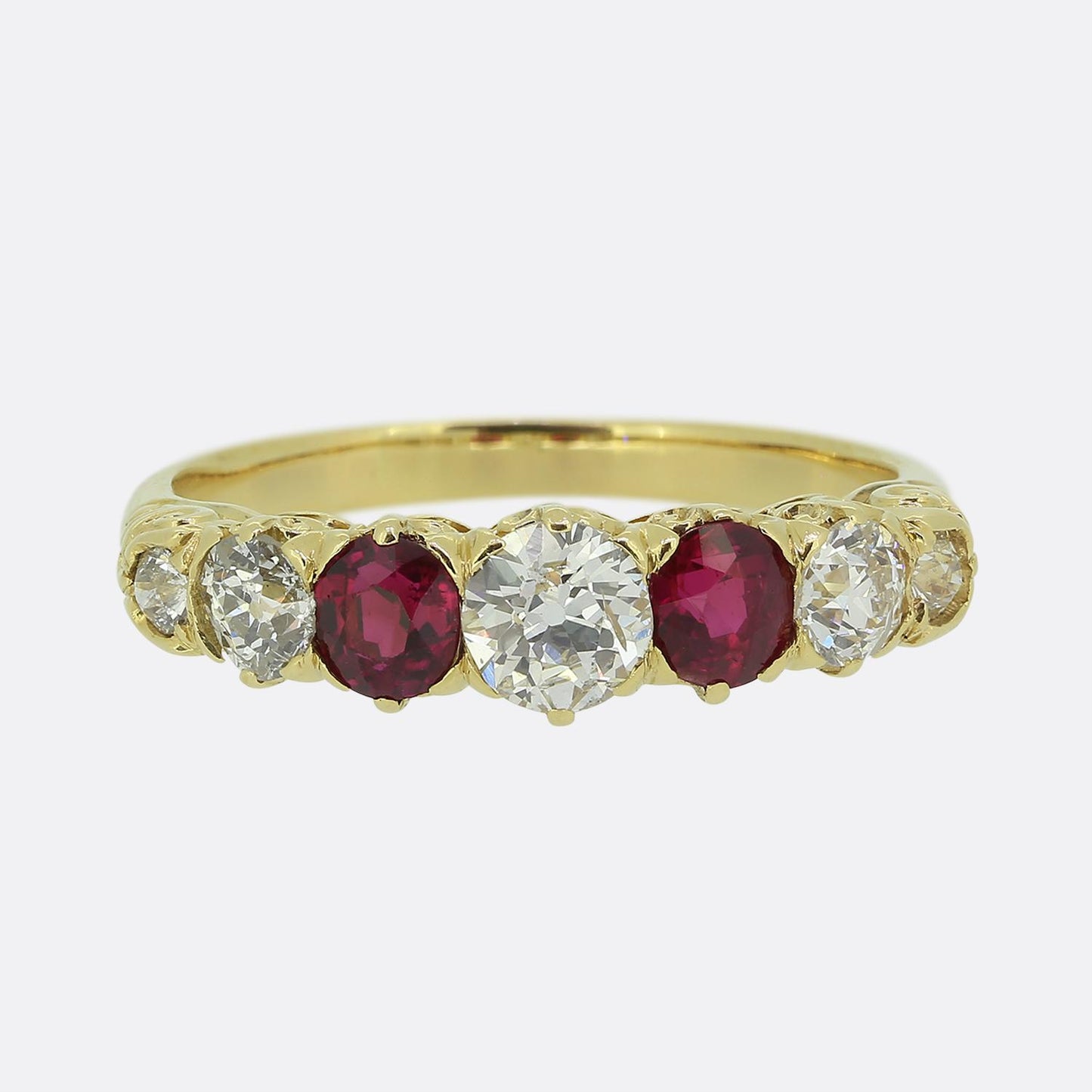 Edwardian Ruby and Diamond Seven Stone Ring