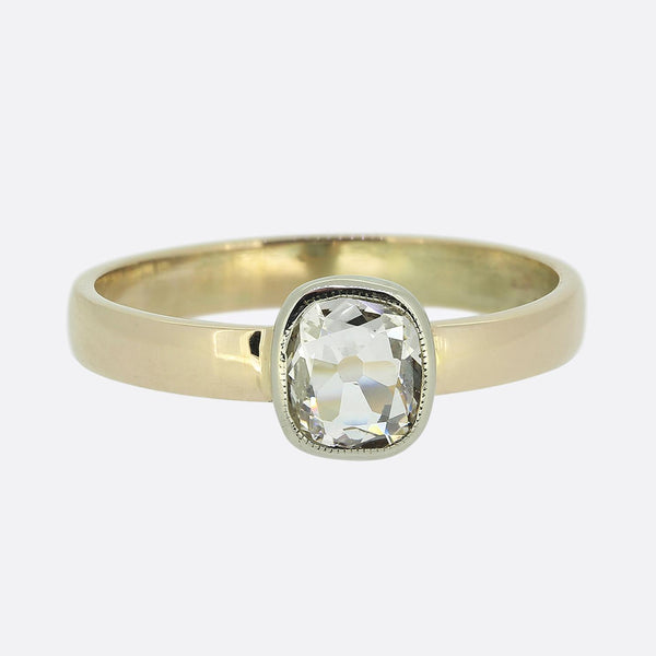Antique 0.40 Carat Rectangular Cushion Cut Diamond Solitaire Ring