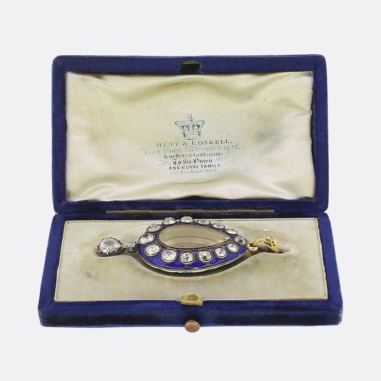 Victorian Enamel and Diamond Drop Locket Pendant