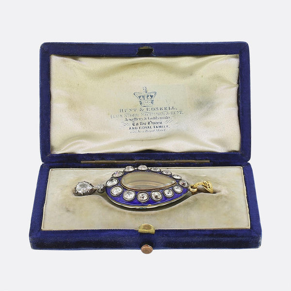 Victorian Enamel and Diamond Drop Locket Pendant