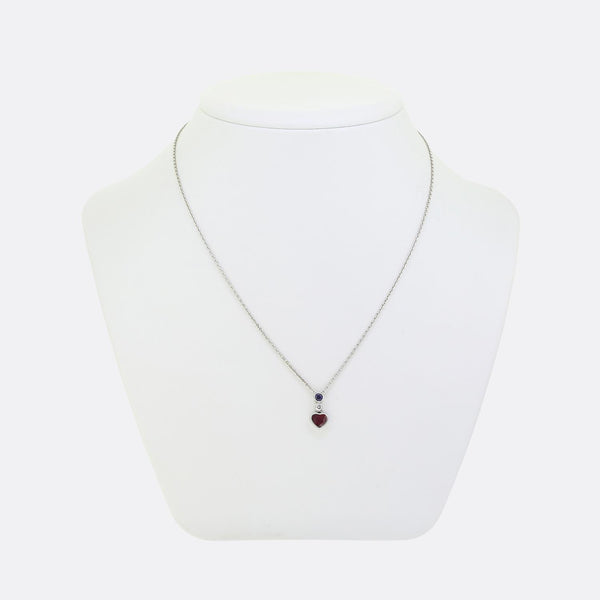 Vintage Ruby Heart Sapphire and Diamond Necklace