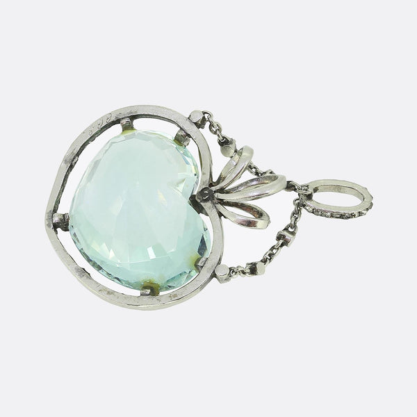Edwardian Aquamarine Heart and Diamond Drop Pendant