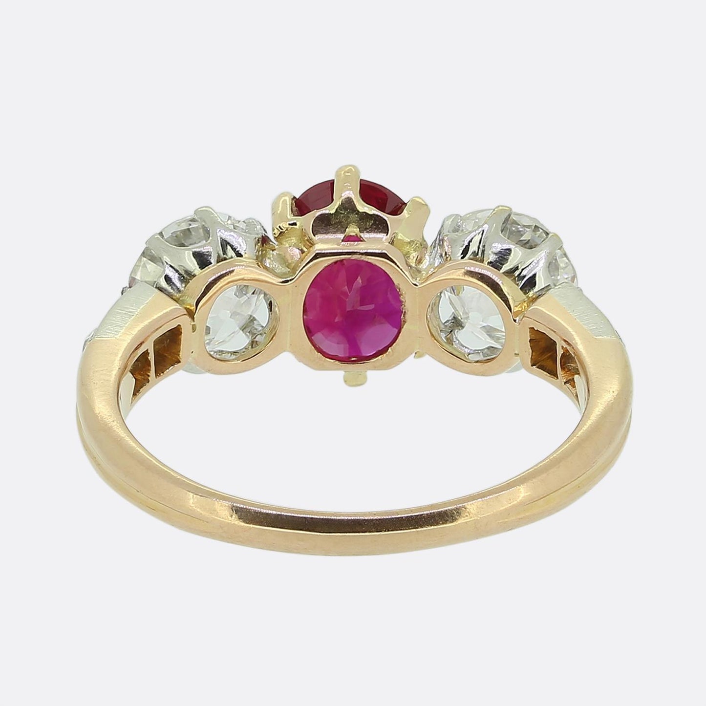 Edwardian Burmese Ruby and Diamond Three Stone Ring