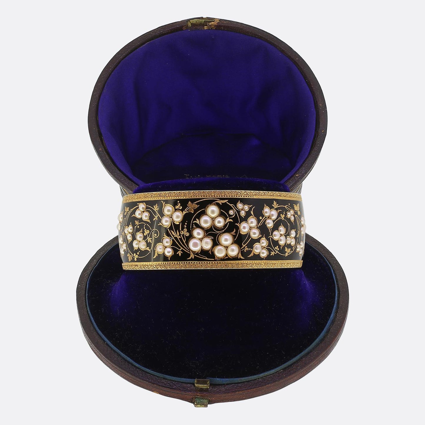 Victorian Pearl and Enamel Foliated Bangle