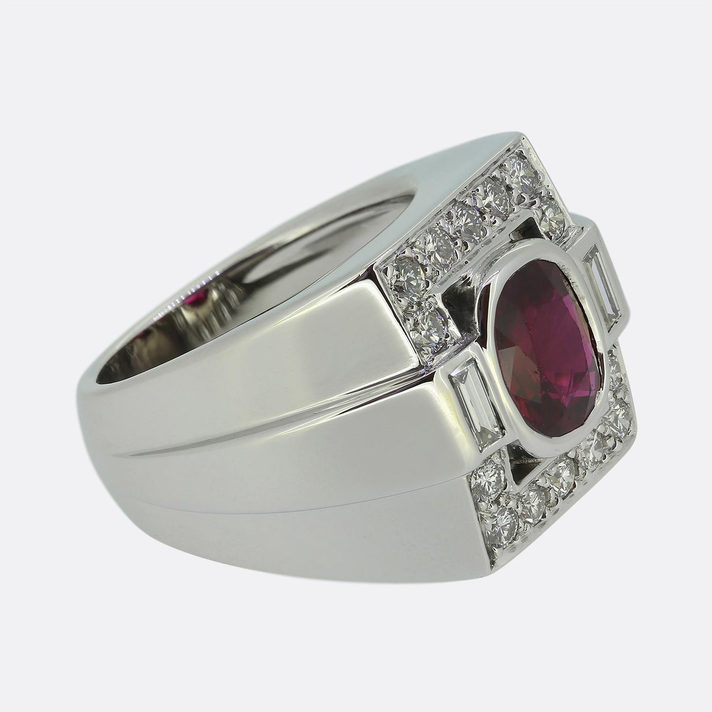 Vintage French Ruby and Diamond Tank Ring
