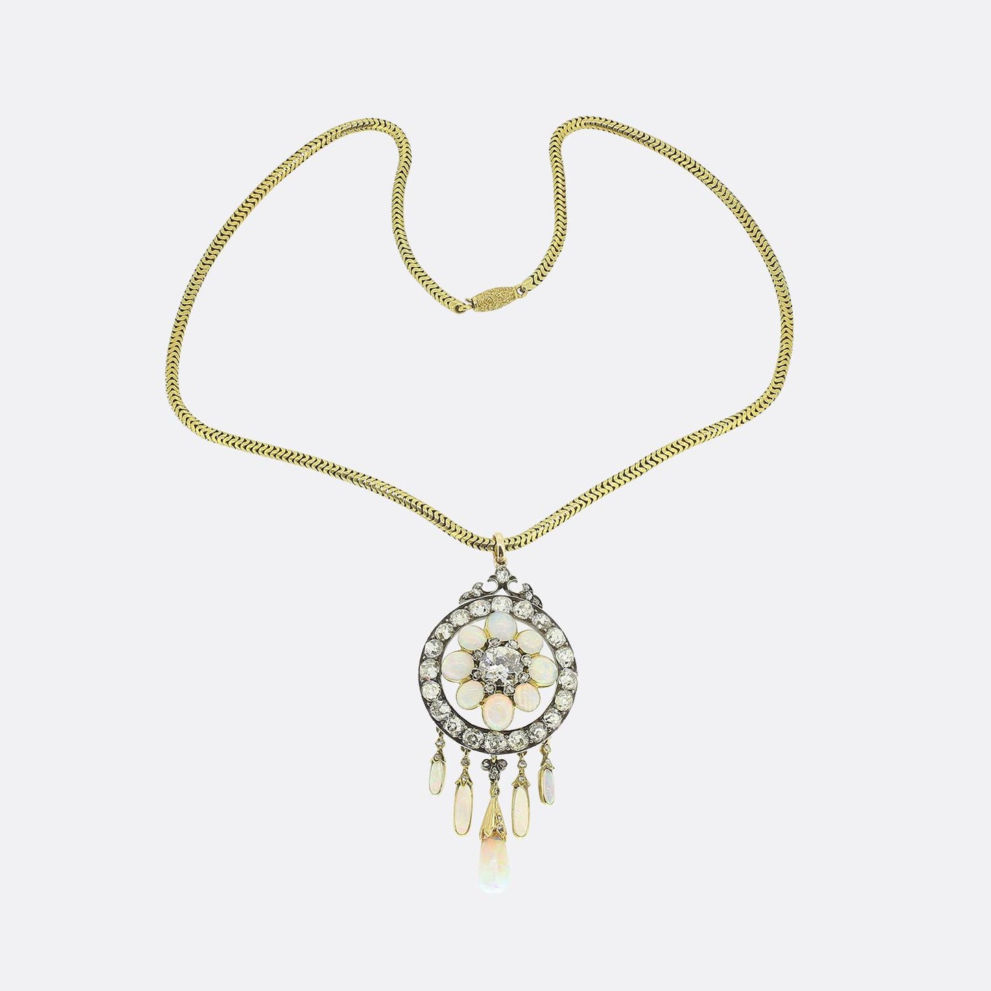 Victorian Opal and Diamond Drop Pendant Necklace
