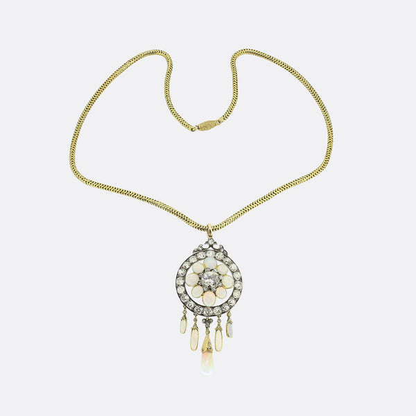 Victorian Opal and Diamond Drop Pendant Necklace