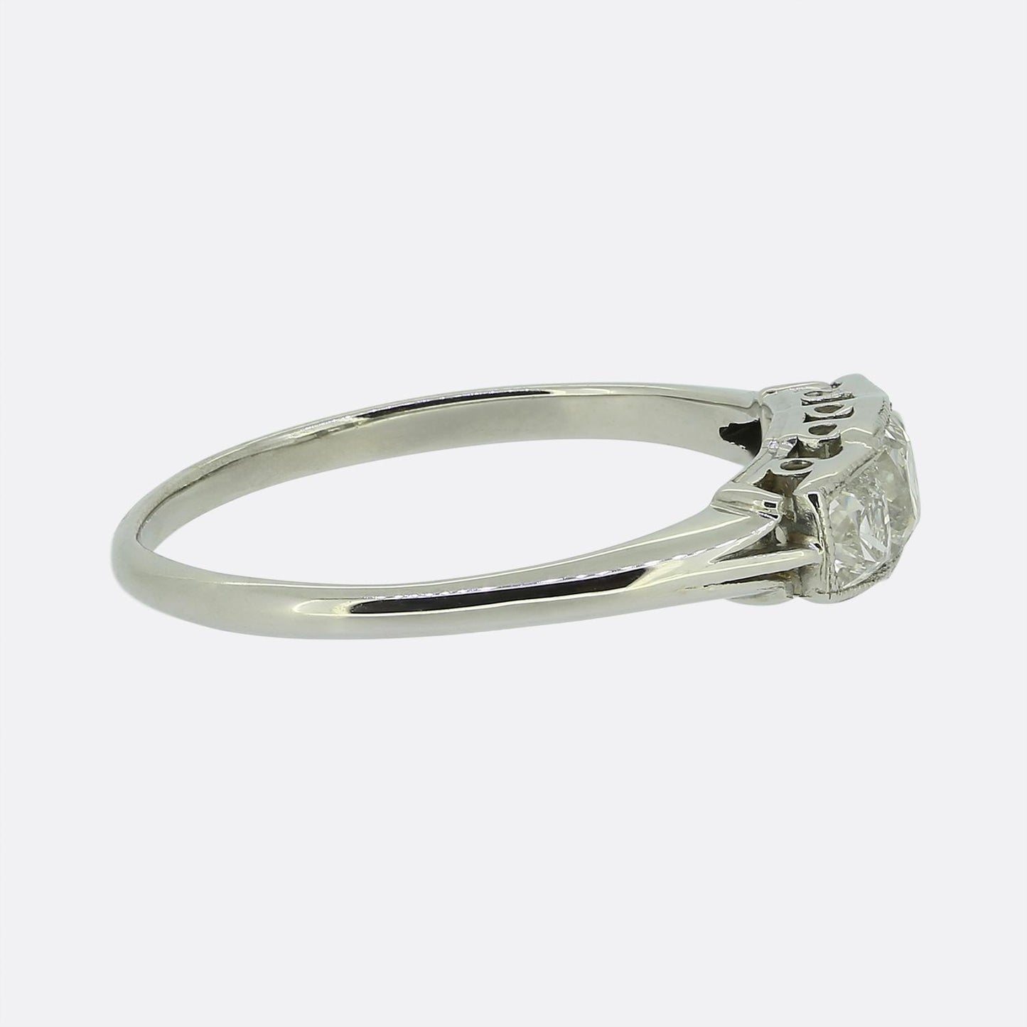 Art Deco 0.60 Carat Cushion-Cut Diamond Three-Stone Ring