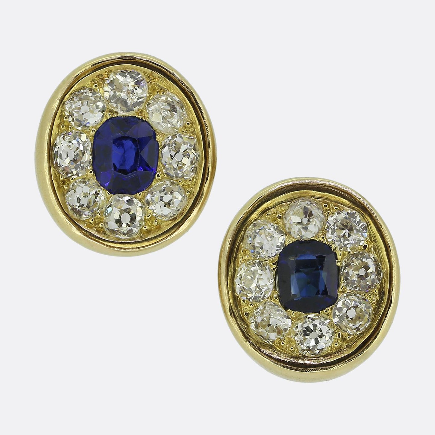 Antique Sapphire and Old Cut Diamond Stud Earrings