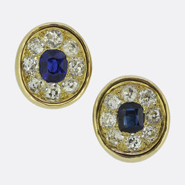 Antique Sapphire and Old Cut Diamond Stud Earrings
