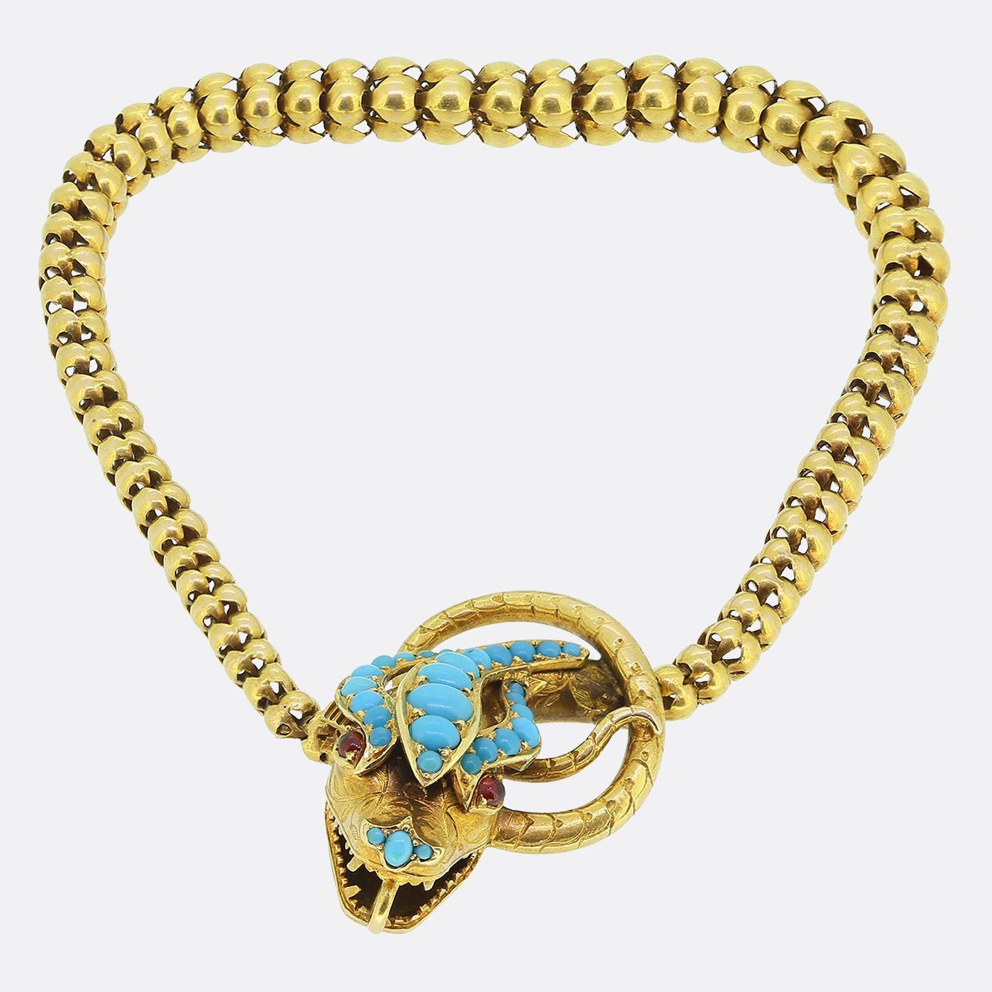 Victorian Turquoise and Ruby Snake Chain Bracelet