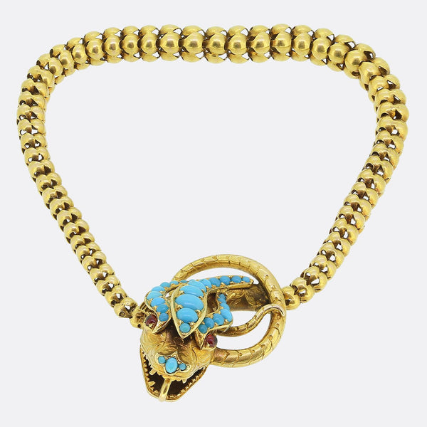 Victorian Turquoise and Ruby Snake Chain Bracelet