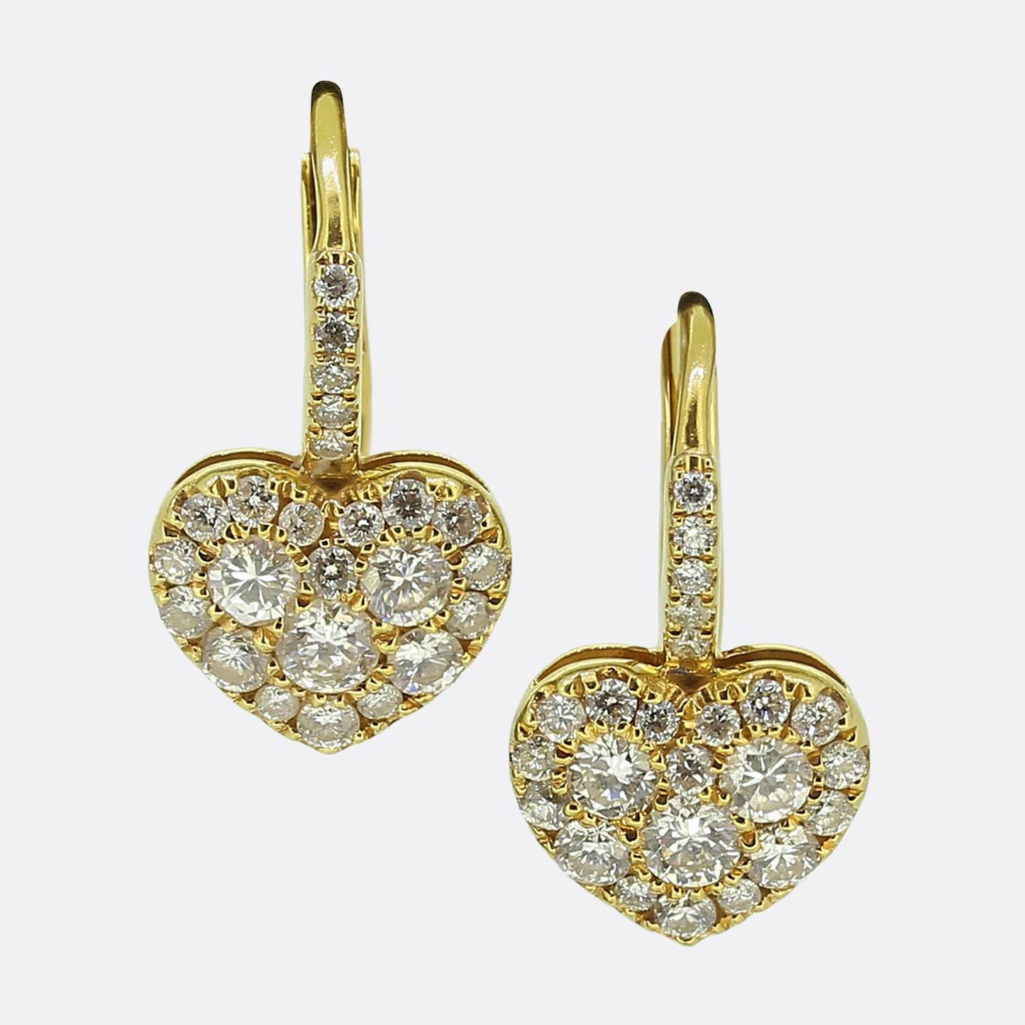 0.48 Carat Diamond Paved Heart Drop Earrings