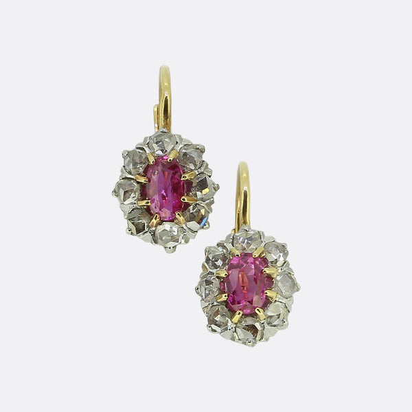 Antique Ruby and Diamond Drop Earrings