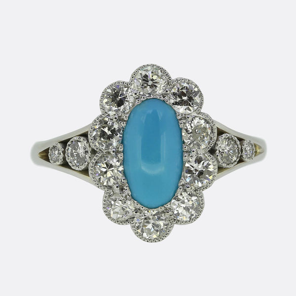 Art Deco Turquoise and Diamond Ring