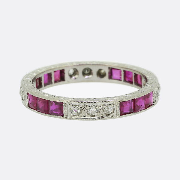 Antique Ruby and Diamond Eternity Ring Size N (54)