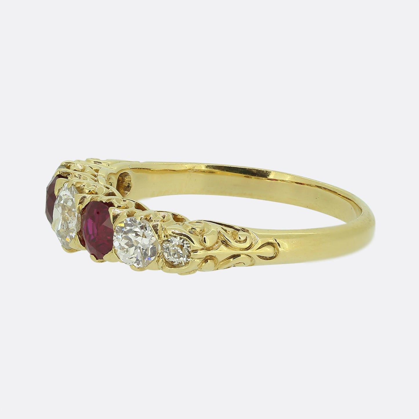Edwardian Ruby and Diamond Seven Stone Ring