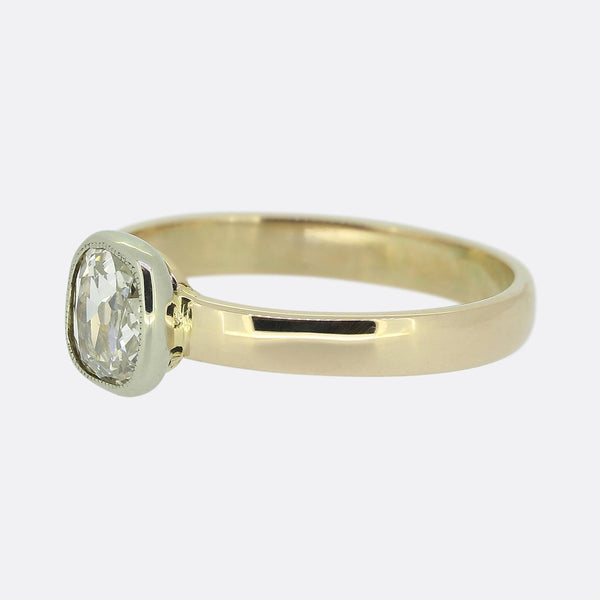 Antique 0.40 Carat Rectangular Cushion Cut Diamond Solitaire Ring