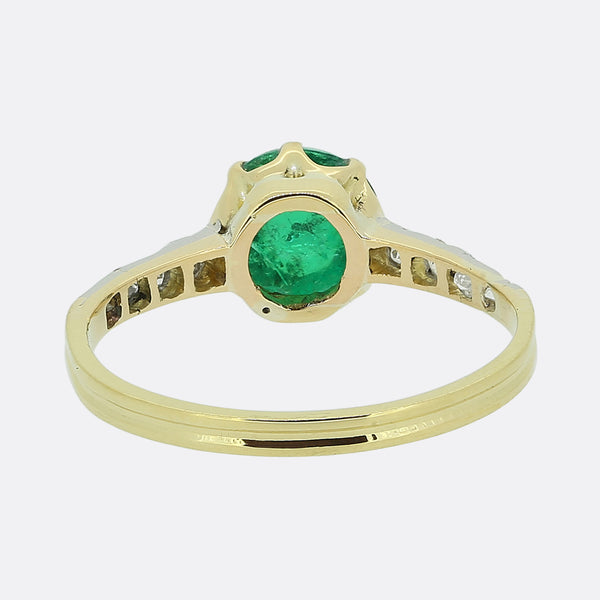 Antique Colombian Cabochon Emerald and Diamond Ring