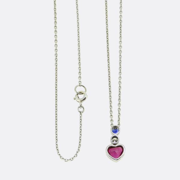 Vintage Ruby Heart Sapphire and Diamond Necklace