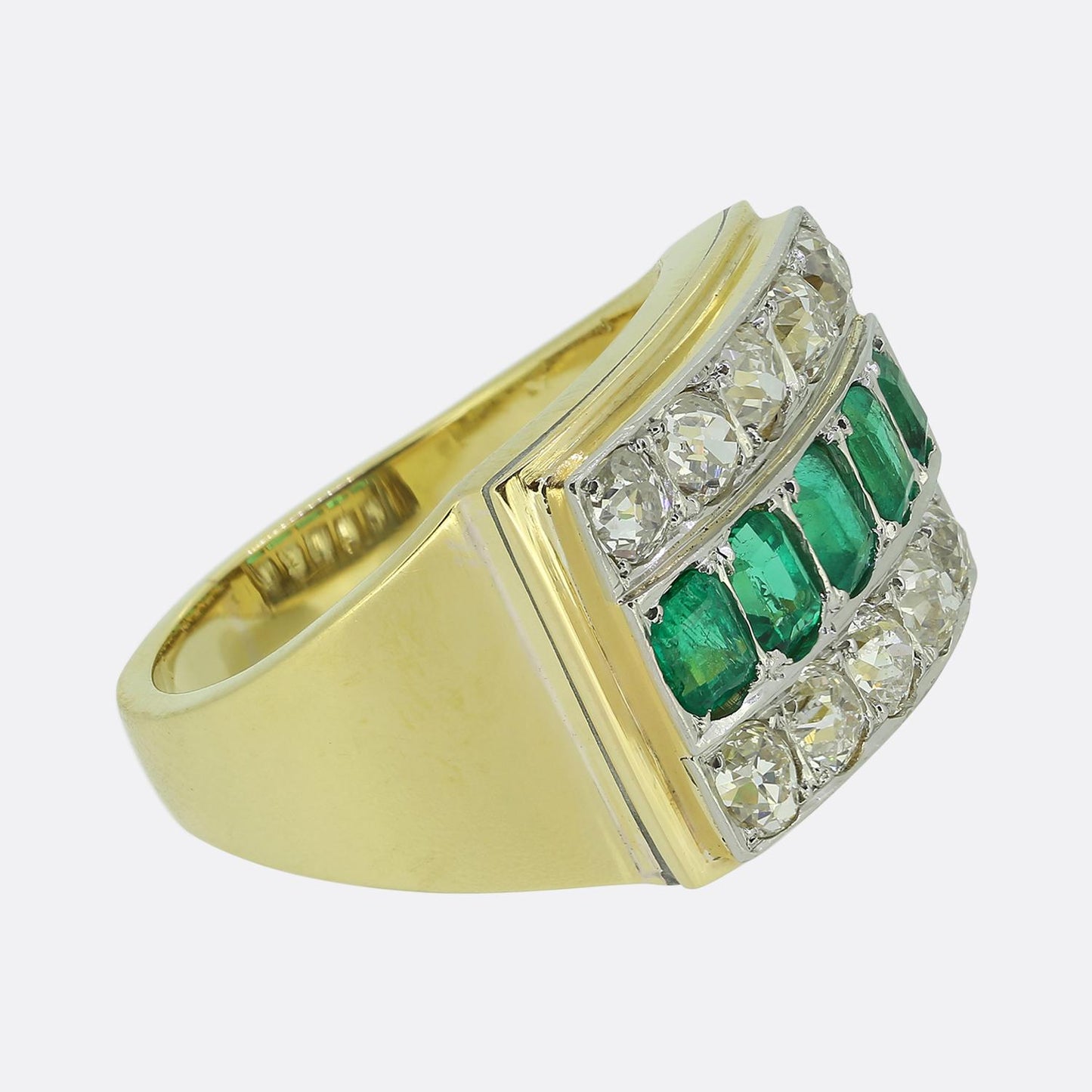 Vintage Emerald and Diamond Three-Row Ring
