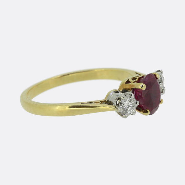 Vintage Ruby and Diamond Three-Stone Ring