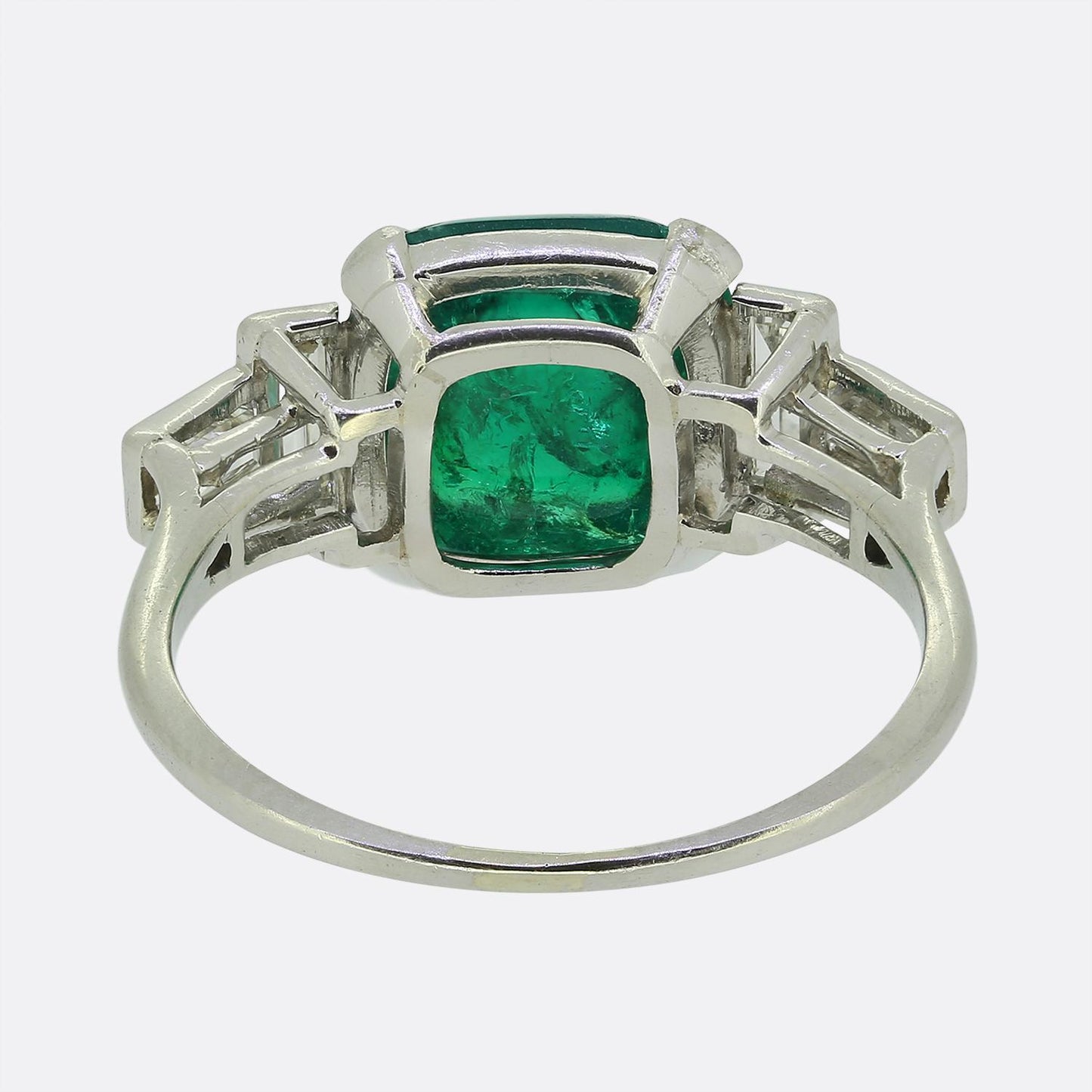 Art Deco 4.00 Carat Colombian Cabochon Emerald and Diamond Ring