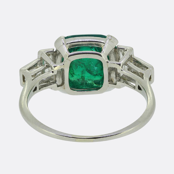 Art Deco 4.00 Carat Colombian Cabochon Emerald and Diamond Ring