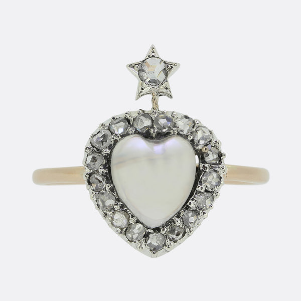 Antique Moonstone Diamond Heart and Star Ring