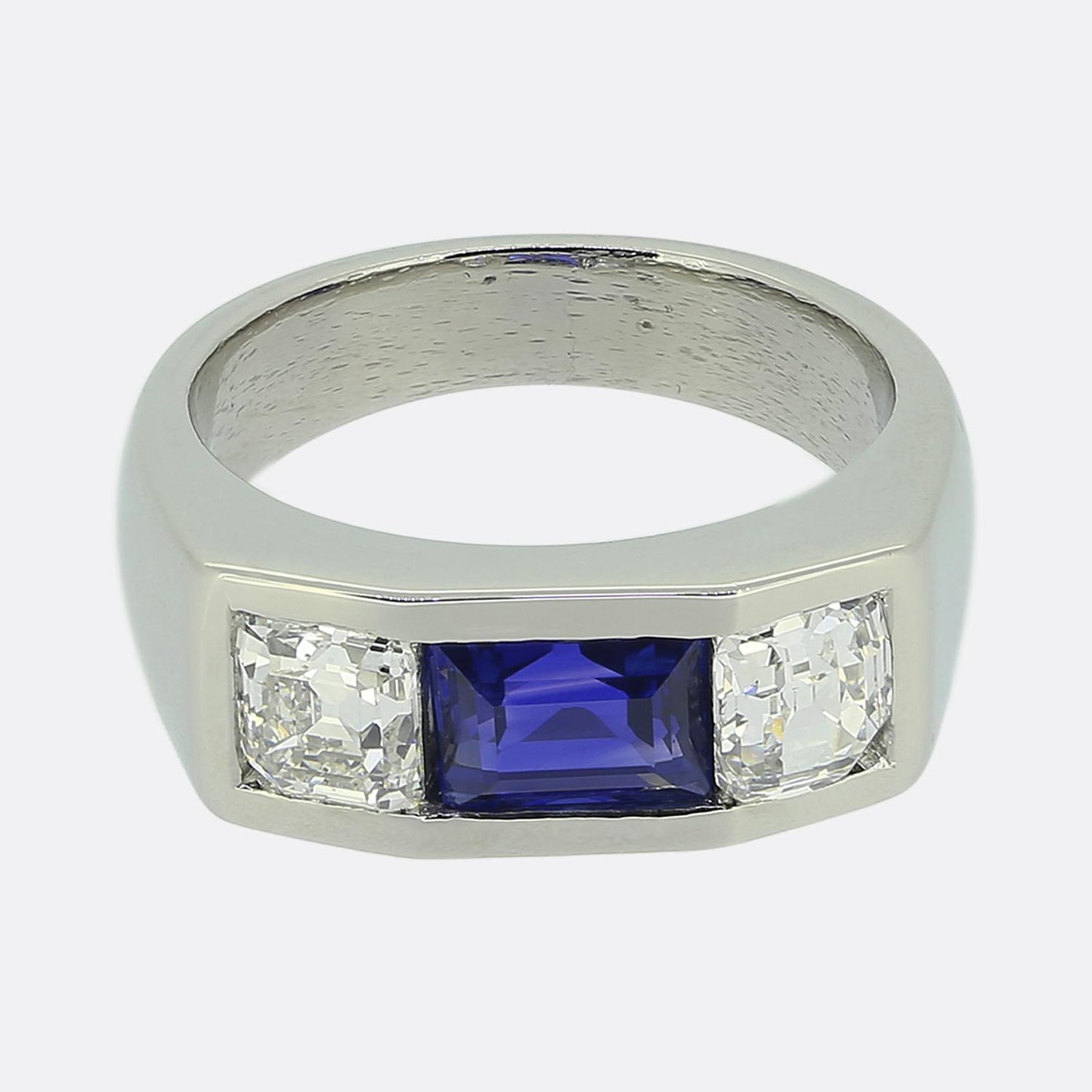 1.47 Carat Ceylon Sapphire and Diamond Three-Stone Ring